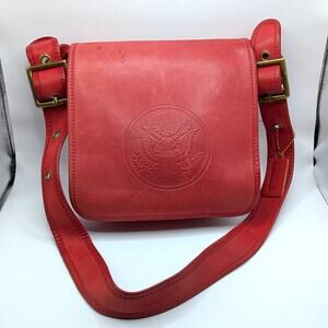Vintage Coach 70s ULTRA RARE Federal Seal Leather Flap Bag Red Bonnie Cashin Era